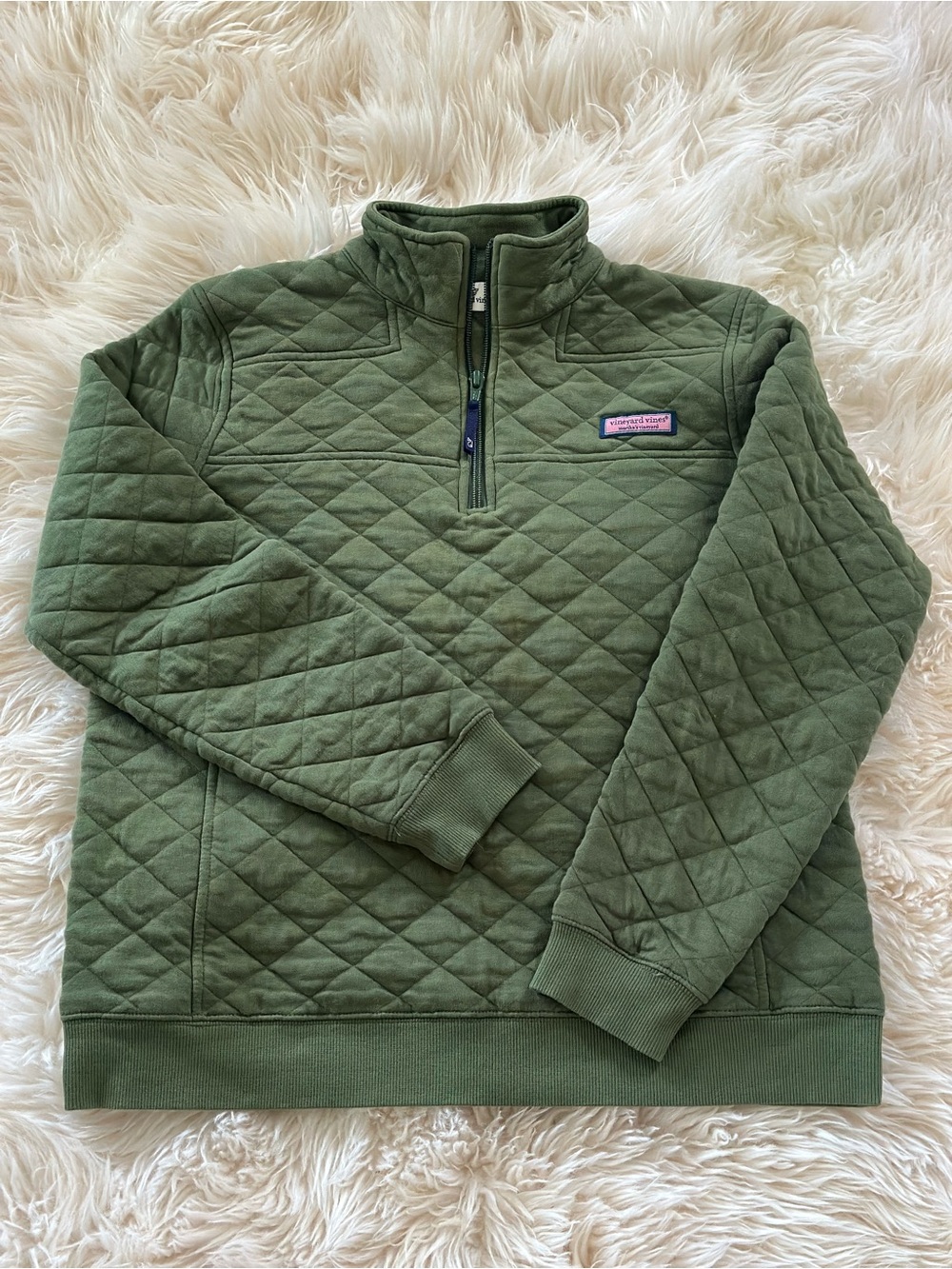 Vineyard Vines Quilted Half-Zip Pullover in Olive